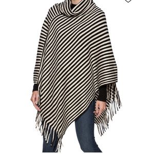 Black and ivory striped poncho